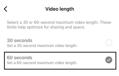 chọn 60s trong Video length