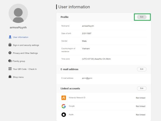 Chọn Mục Edit Trên User