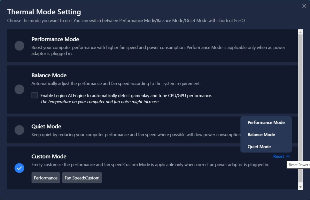 Custom Mode In Legion Go
