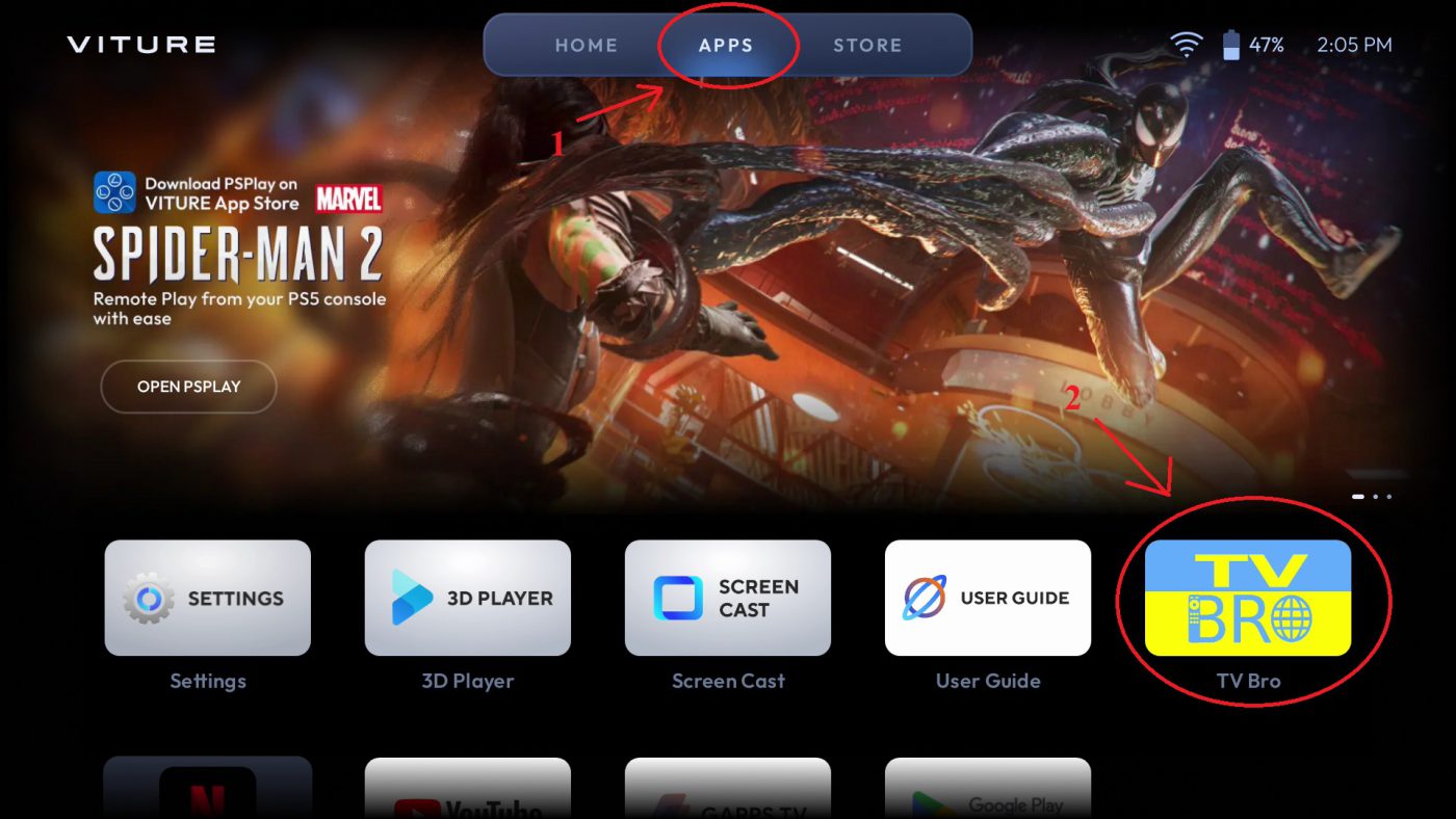 Chọn Apps Sau đó Mở ứng Dụng Tv Bro