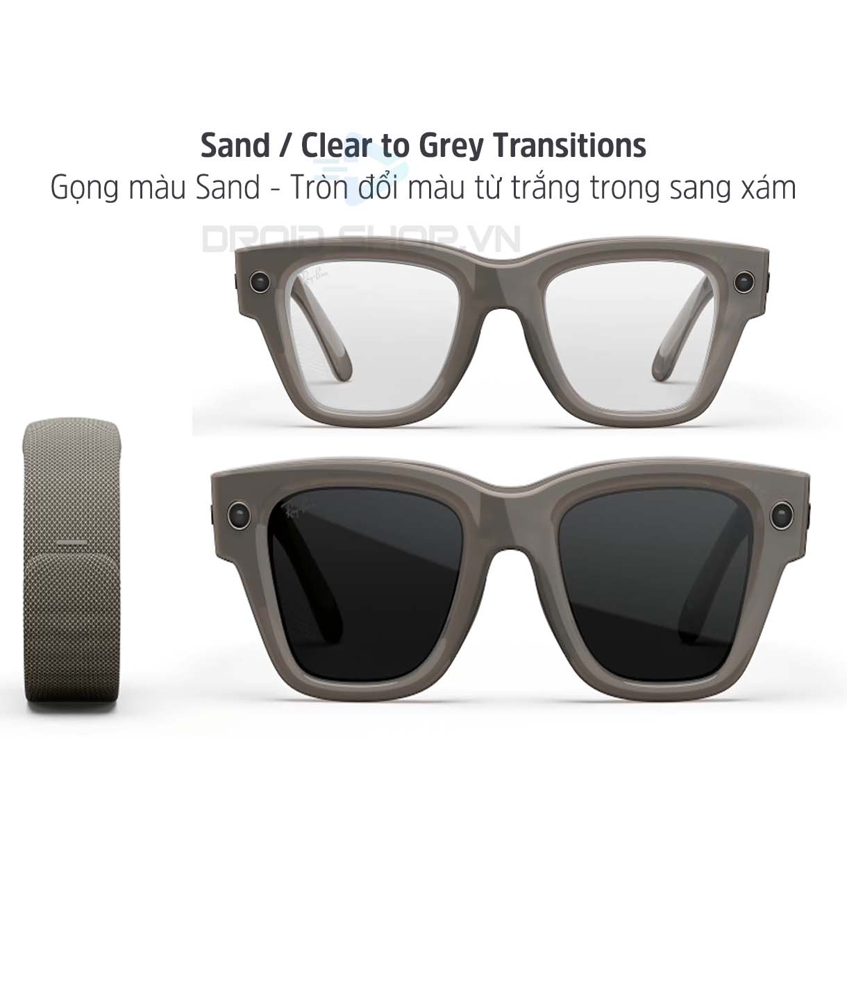 Kính Meta Ray Ban Display Gọng Sand Tròng đổi Màu Xám