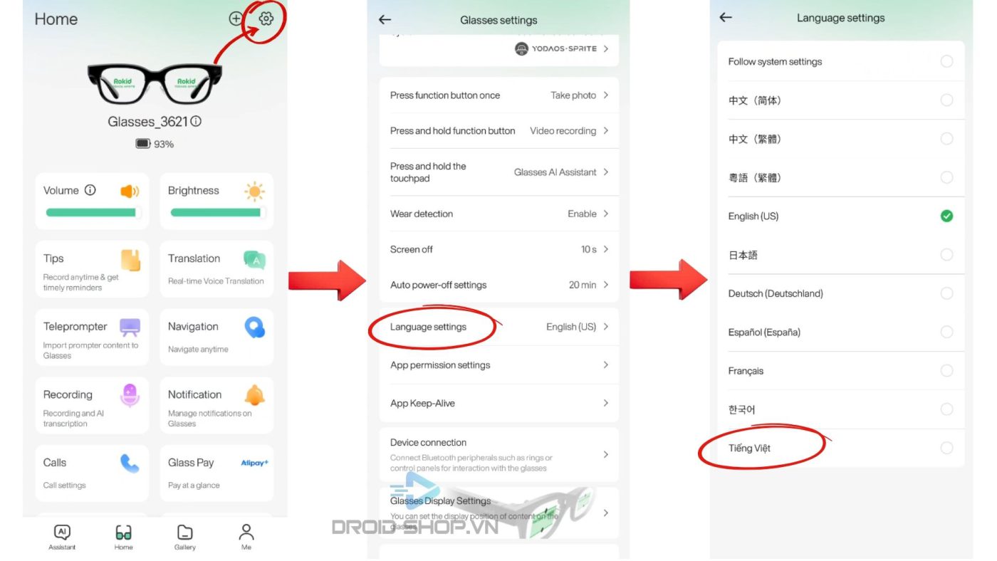 Chuyển đổi Tiếng Việt Trên App Hi Rokid