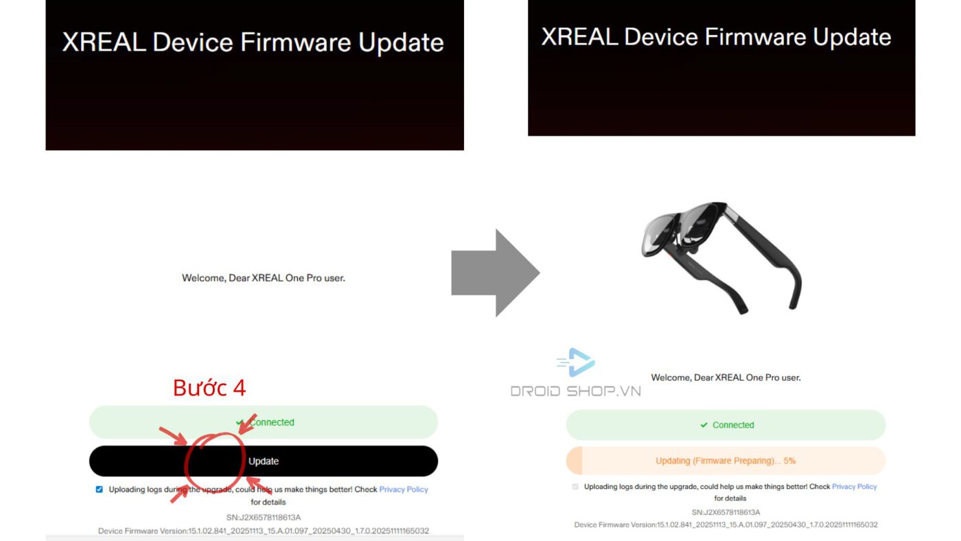 Hướng Dẫn Update Firmware Xreal Bước 4