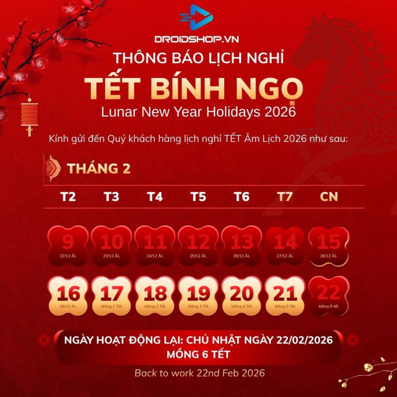 Thông Báo Nghỉ Tết Bính Ngọ 2026 Droidshop