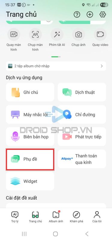 Bấm Chọn Vào Mục Phụ đề ở Trên App Hi Rokid