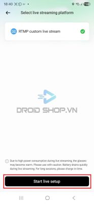 Bấm Vào Start Live Setup