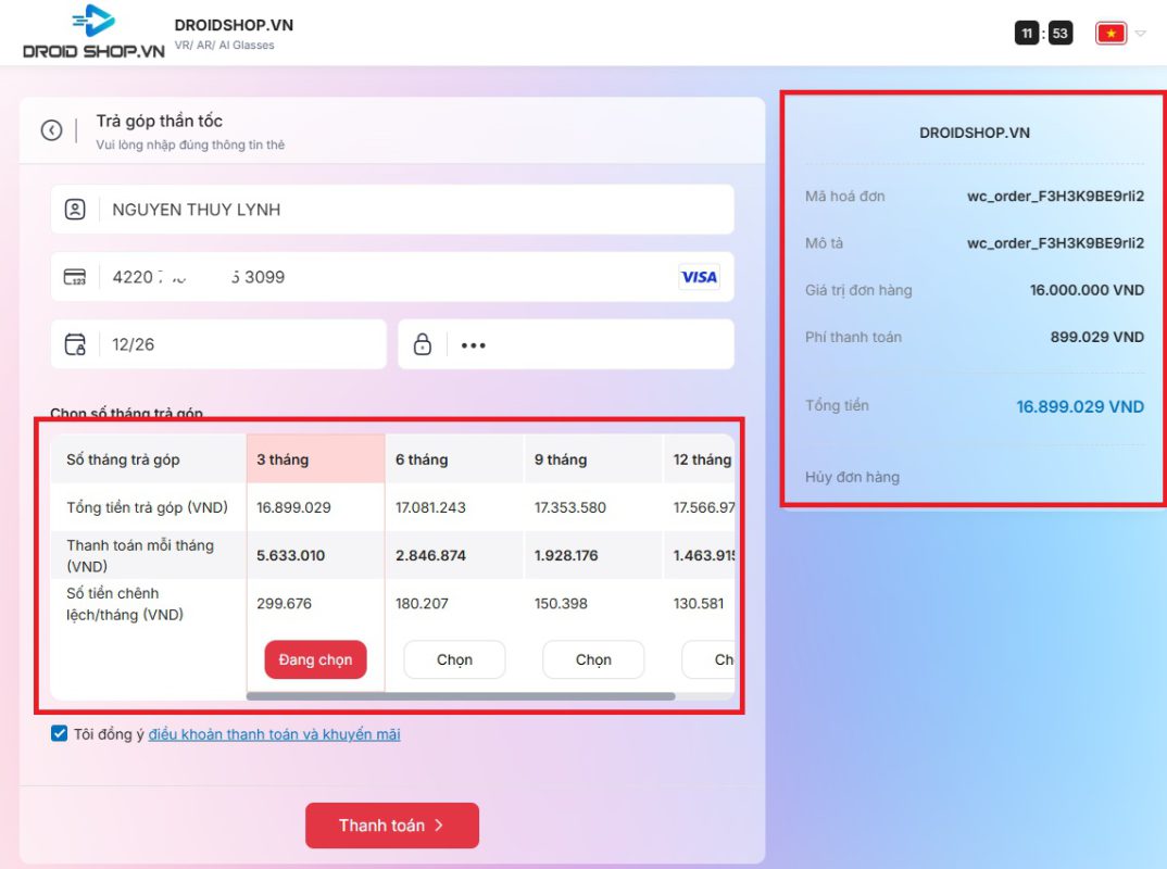 Biểu Phí Thanh Toán Trả Góp