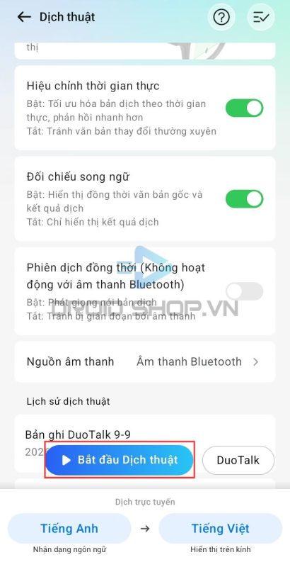 Bấm Vào Nút Bắt đầu Dịch Thuật