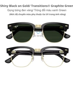 Kính Ray Ban Meta Audio Clubmaster Shiny Black On Gold Transitions Graphite Green